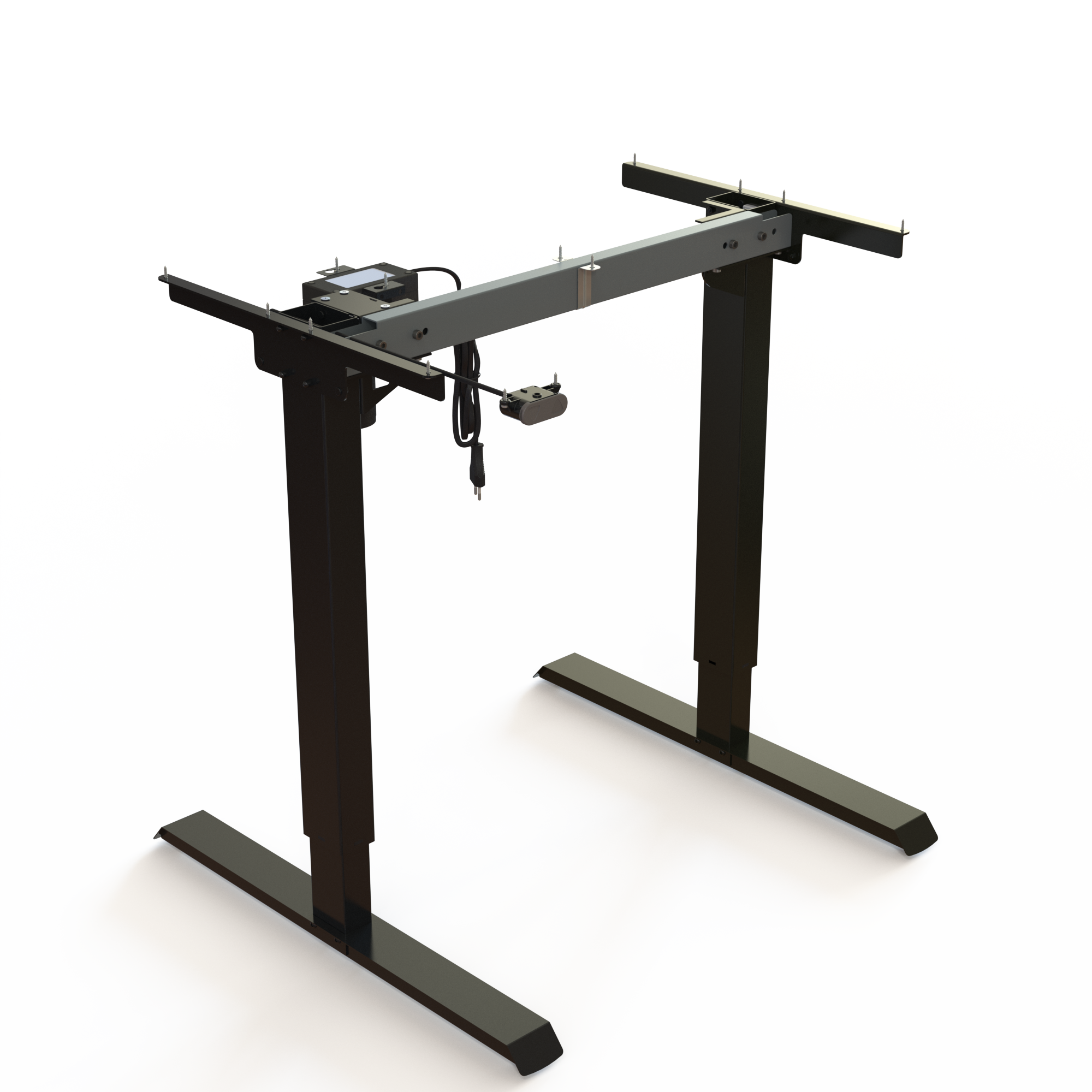 Piétement de table électrique, en acier, thermolaqué noir. Largeur 72 cm. Réglage ergonomique de la hauteur 68119 cm. Capacité de charge dynamique 60 kg.