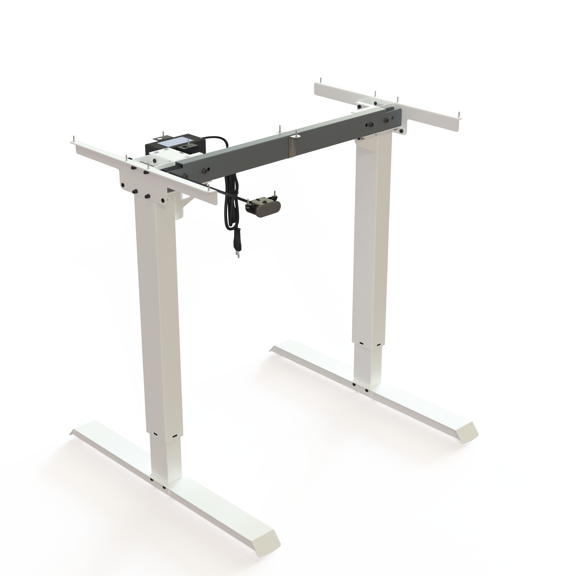 Piétement assis-debout pour bureau, thermolaqué blanc. Largeur du cadre 72 cm. Hauteur 68119 cm. Capacité de charge dynamique 60 kg.