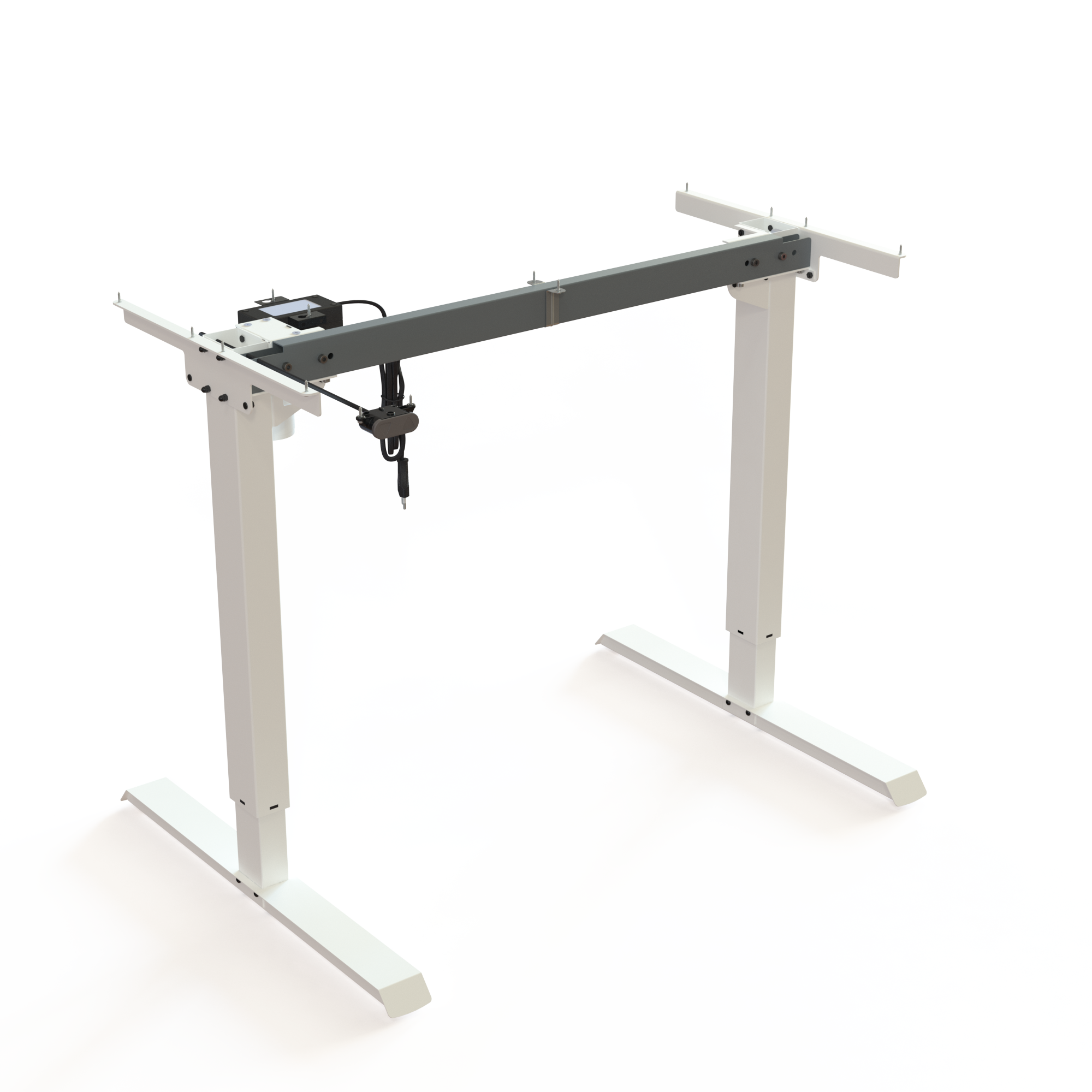 Piétement réglable en hauteur pour table de travail, laqué blanc. Largeur du cadre 92 cm. Réglage ergonomique de la hauteur 68119 cm. Capacité de levage du cadre 60 kg.
