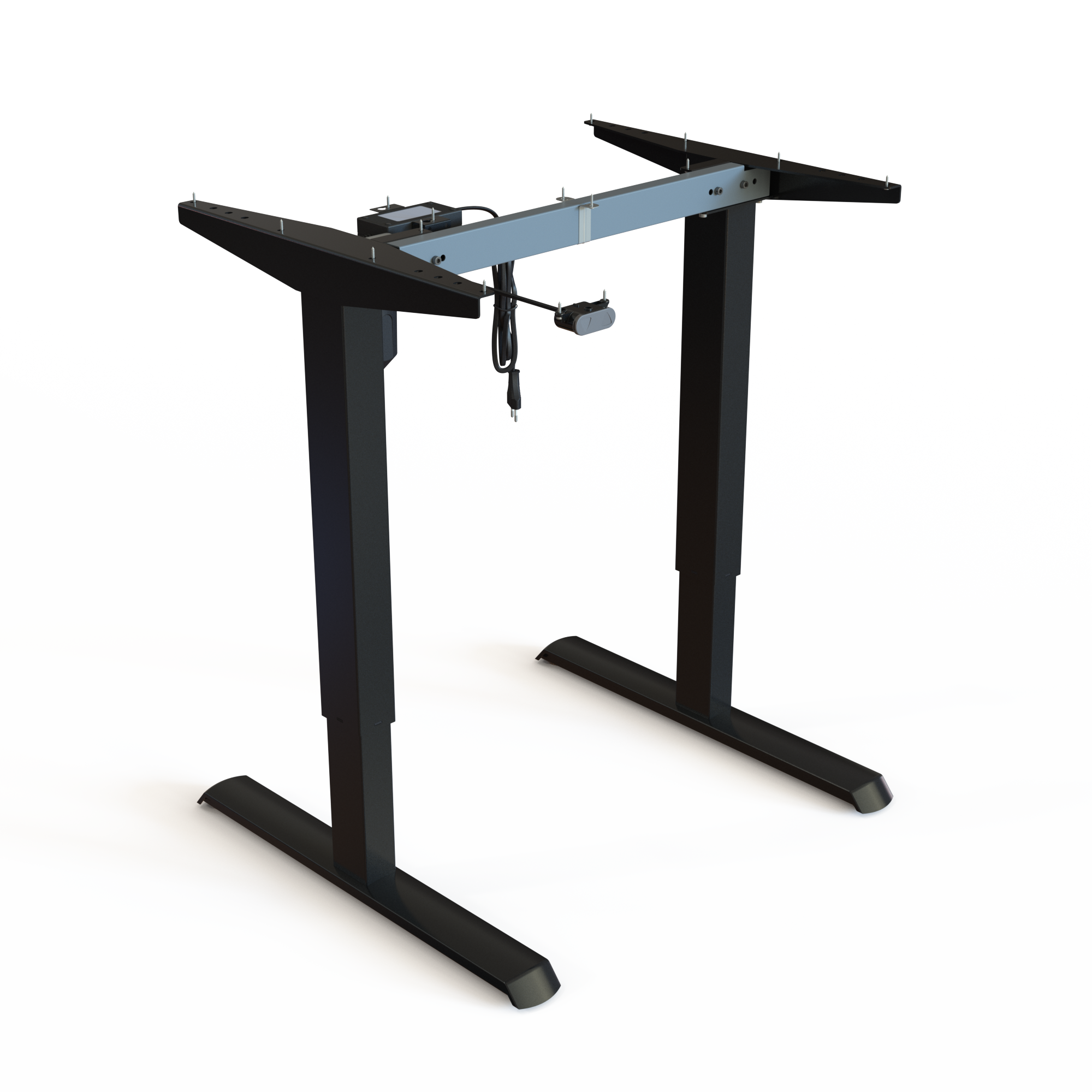 Piétement de table électrique, en acier, couleur noire. Largeur 72 cm. Réglage ergonomique de la hauteur 68118 cm. Capacité de charge dynamique 80 kg.
