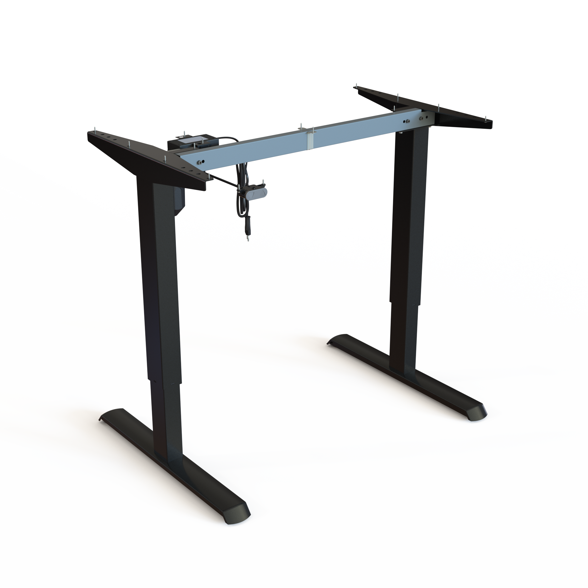 Piétement assis-debout à 2 colonnes de levage, en acier, couleur noire. Taille 92 cm. Hauteur 68118 cm. Capacité de levage du moteur 80 kg.