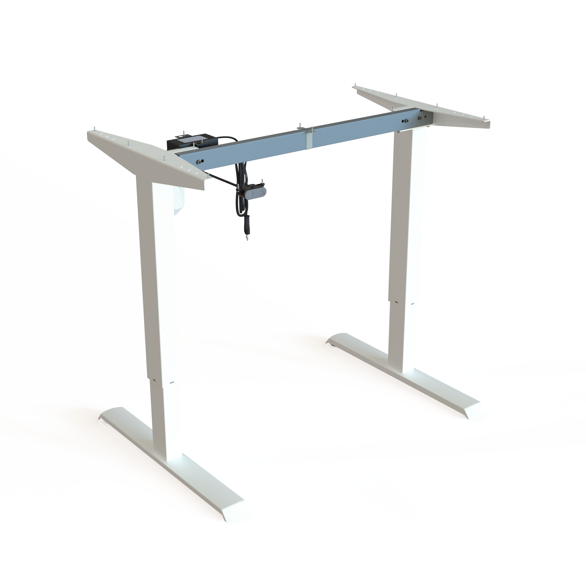 Piétement réglable à 2 pieds, thermolaqué blanc. Largeur du cadre 92 cm. Réglage ergonomique de la hauteur 68118 cm. Capacité de levage du cadre 80 kg.