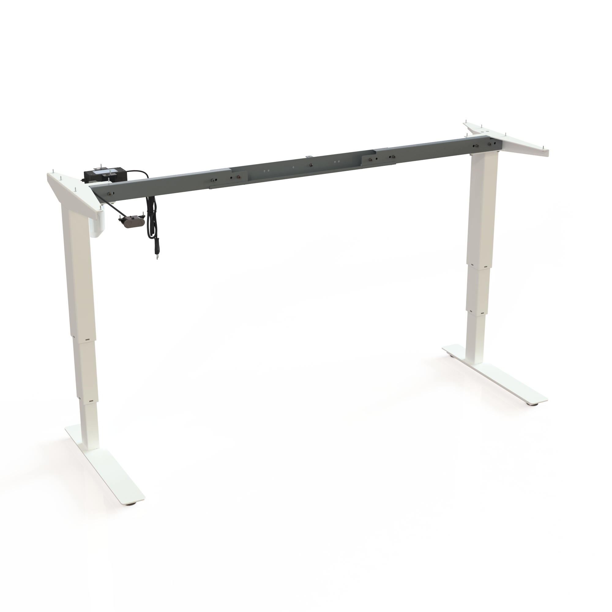 Piétement réglable en hauteur pour table de travail laqué blanc. Largeurs de montage multiples 112152 cm. Fonctionne dans la plage 57122 cm. Capacité de levage 100 kg.