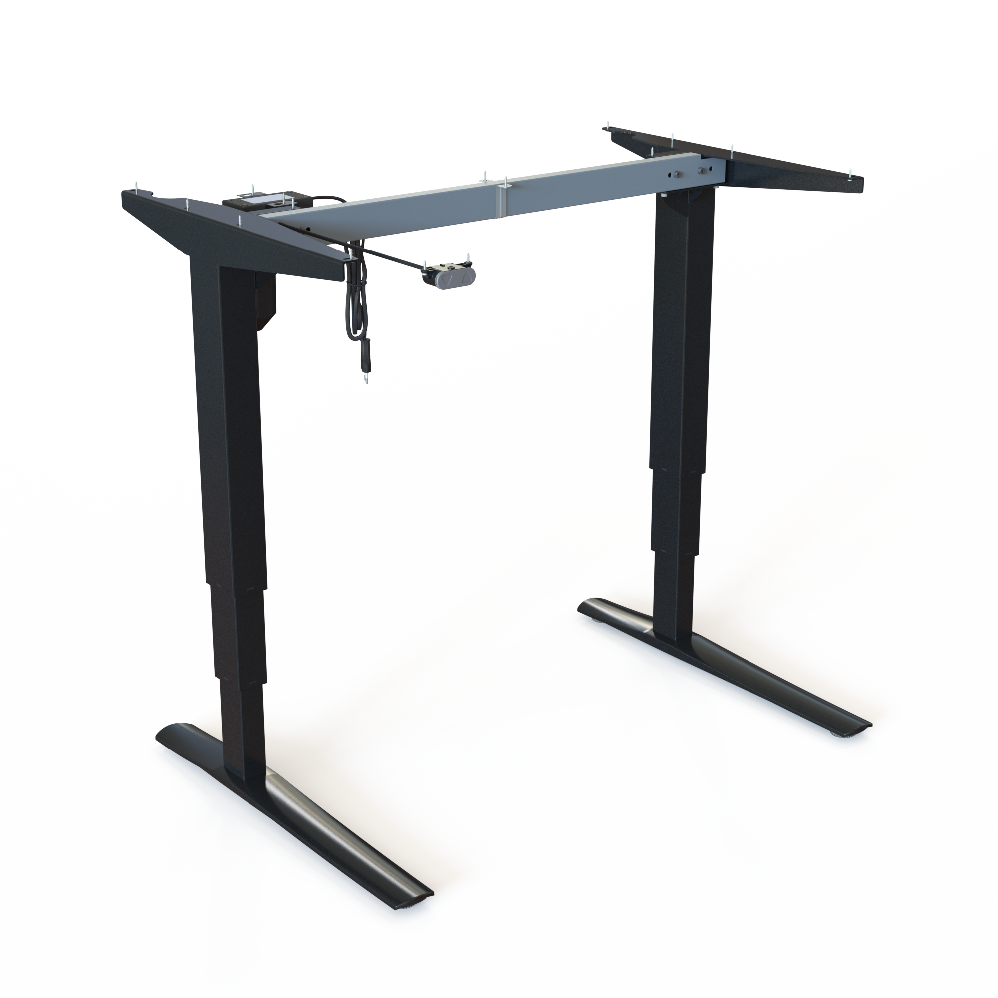 Piétement réglable en hauteur pour table de travail, laqué noir. Largeur du cadre 92 cm. Réglage de la hauteur 62130 cm. Capacité de charge 100 kg.
