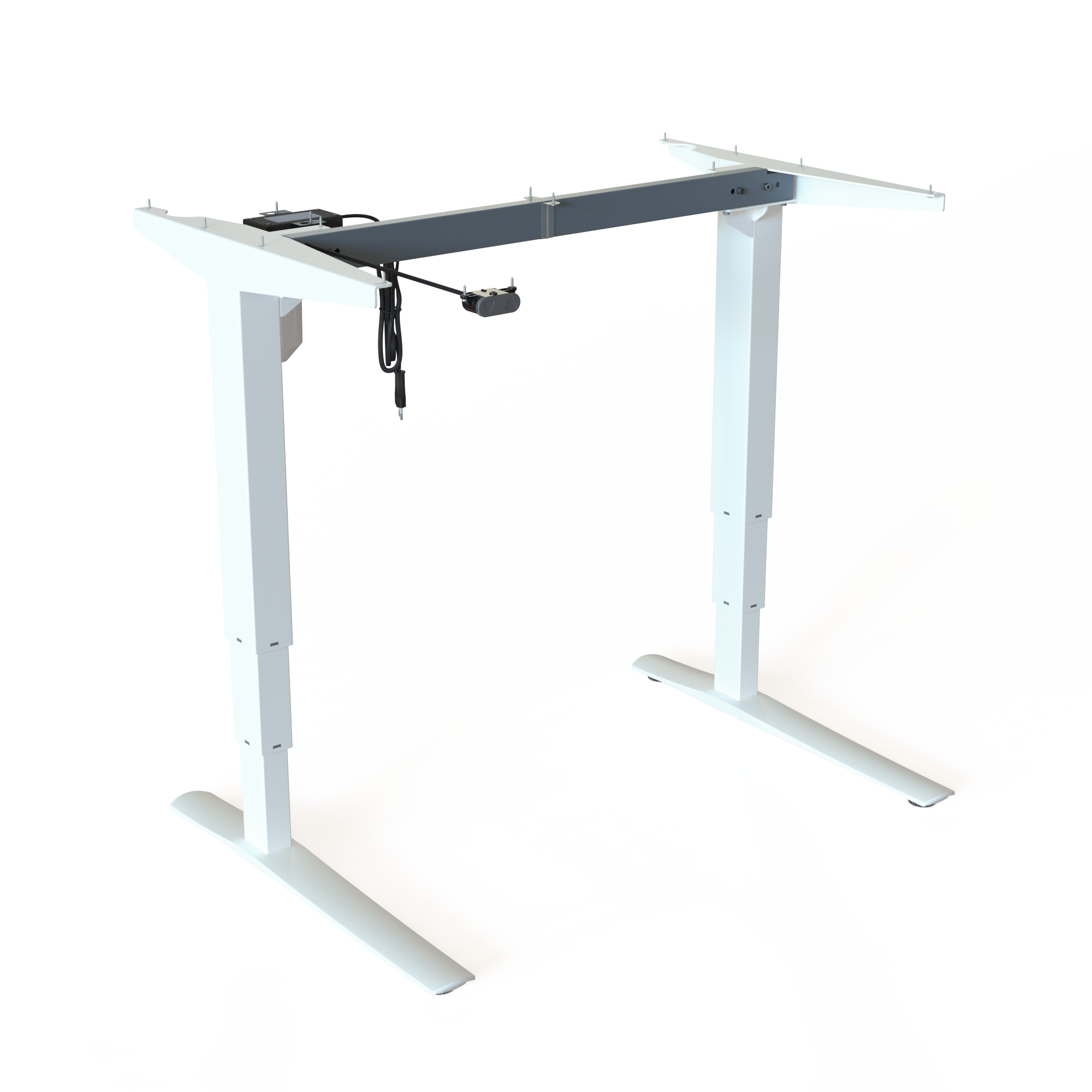 Piétement réglable à 2 pieds, laqué blanc. Largeur du cadre 92 cm. Plage de réglage 62130 cm. Capacité de charge dynamique 100 kg.