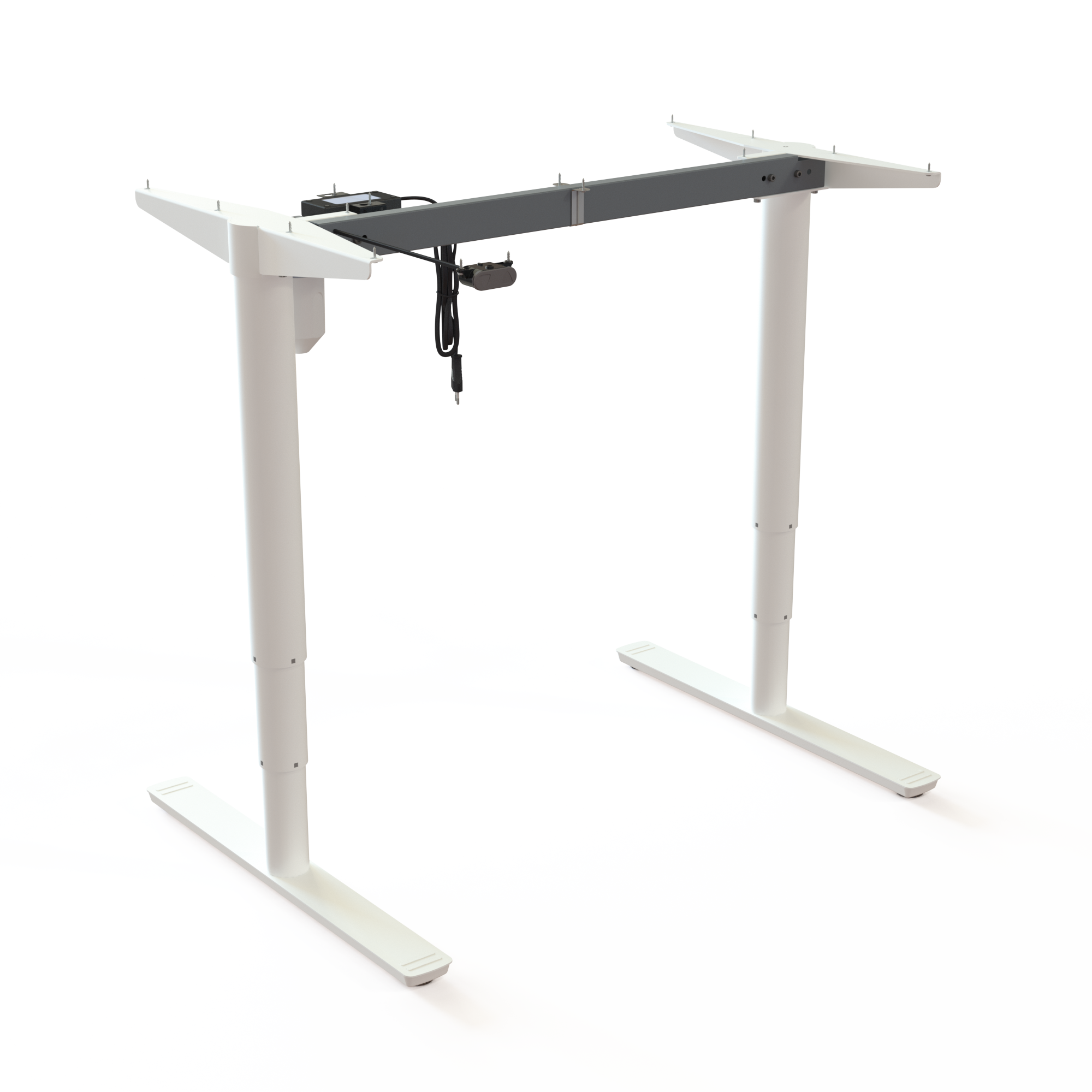 Piétement de bureau ergonomique, laqué blanc. Largeur du cadre 92 cm. Réglage ergonomique de la hauteur 65125 cm. Capacité de levage du moteur 100 kg.